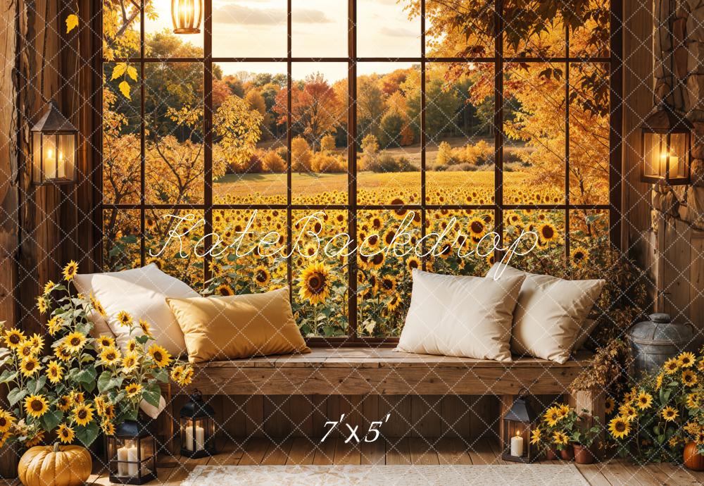 Golden Autumn Sunflower Window View