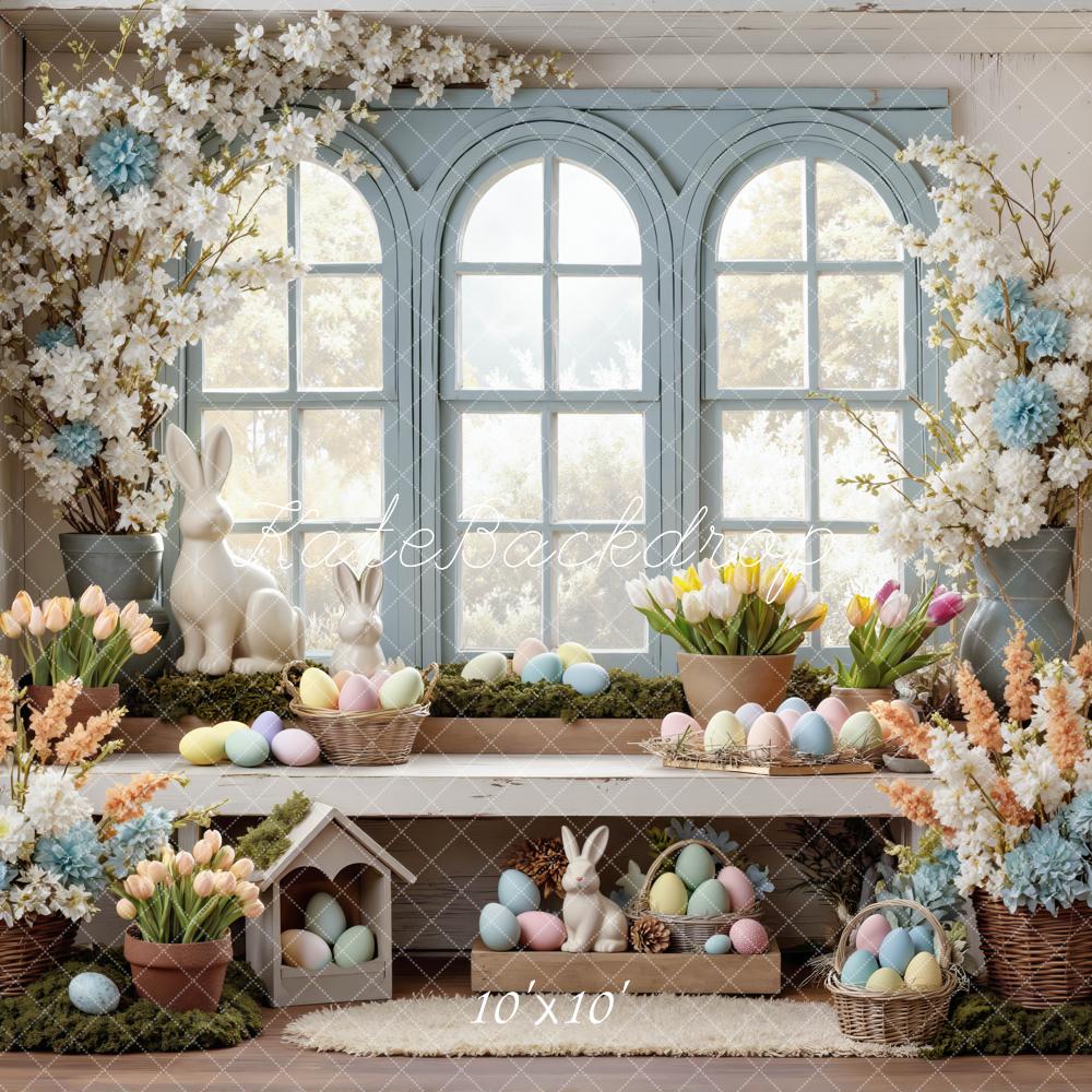 Kate Easter Bunny Floral Egg Window Printed Backdrop Designed by Mini MakeBelieve