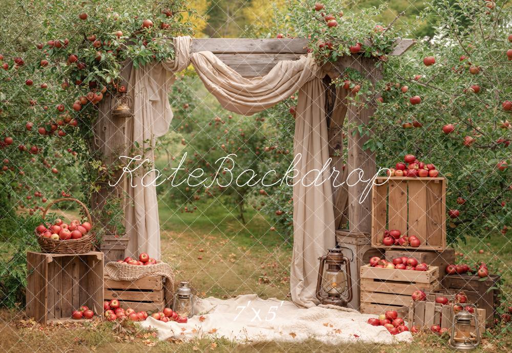 Kate Fall Apple Orchard Wooden Arch Crates Printed Backdrop Designed by Emetselch