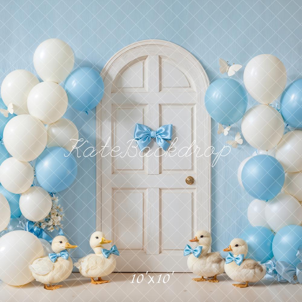Kate Cake Smash Blue Balloon Ducks Door Backdrop Designed by Emetselch