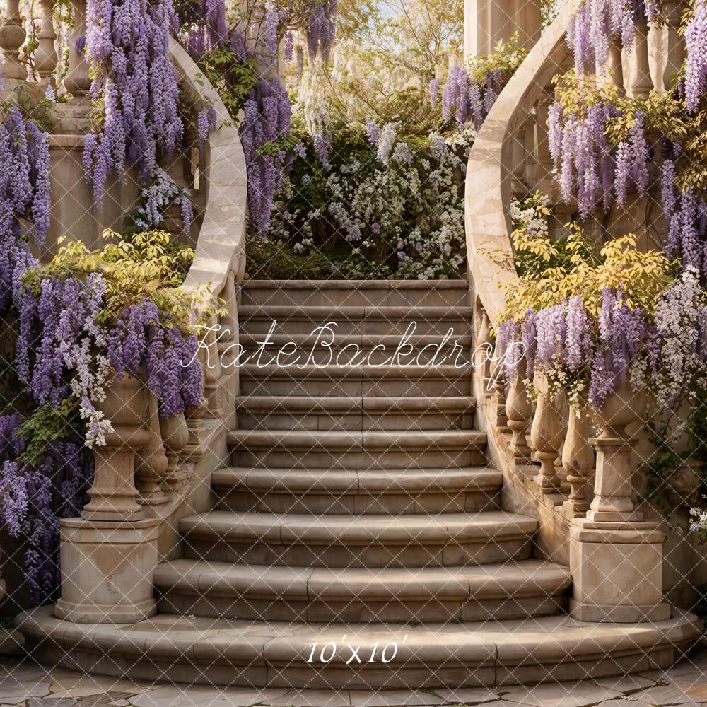 Kate Spring Cascading Stairs Purple Wisteria Garden Backdrop Designed by Emetselch