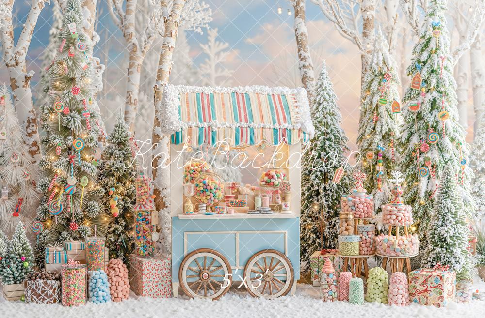 Kate Christmas Trees Candy Cart Snowy Forest Backdrop Designed by Emetselch