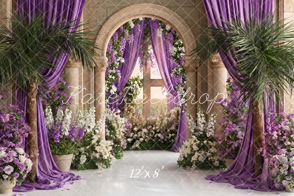 Kate Church Stage Cross Purple Flower Arch Stone Columns Printed Backdrop Designed by Angela Miller