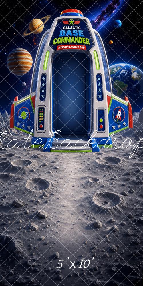 Kate Sweep Space Rocket Moon Base Planets Galactic Commander Printed Backdrop Designed by Ashley Ward
