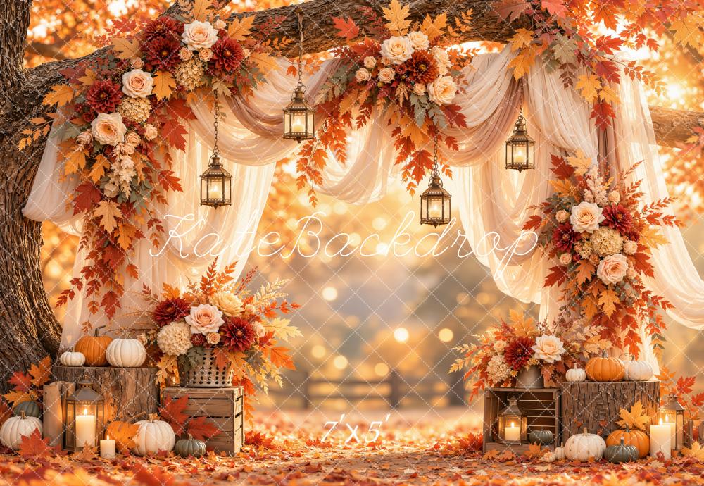 Kate Fall Flower Branch Arch Drapes Lanterns Printed Backdrop Designed by Emetselch
