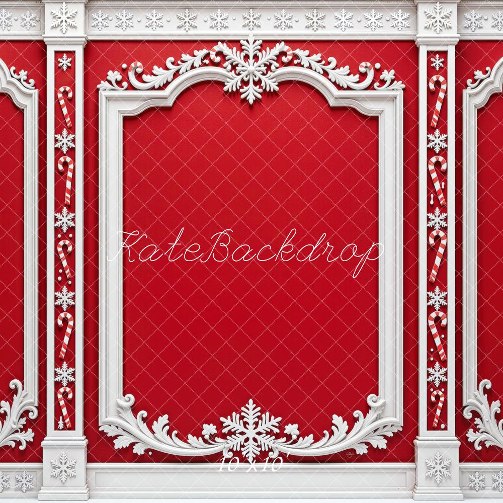 Kate Christmas Red Retro Ornate Frames Wall Printed Backdrop Designed by Mini MakeBelieve