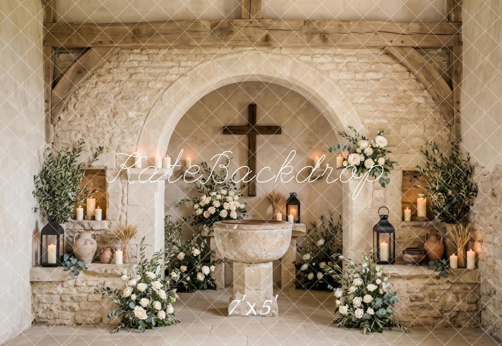 Kate Easter Rustic Floral Chapel Altar Printed Backdrop Designed by Patty Roberts