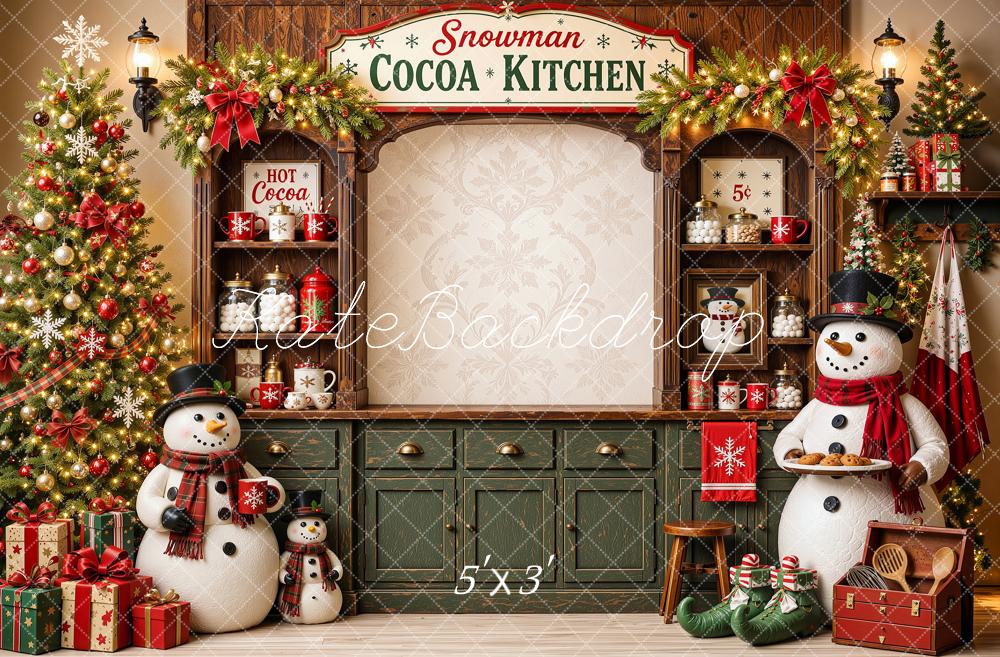 Kate Christmas Snowman Cocoa Kitchen Cabinet Printed Backdrop Designed by Shutter Swan Studios