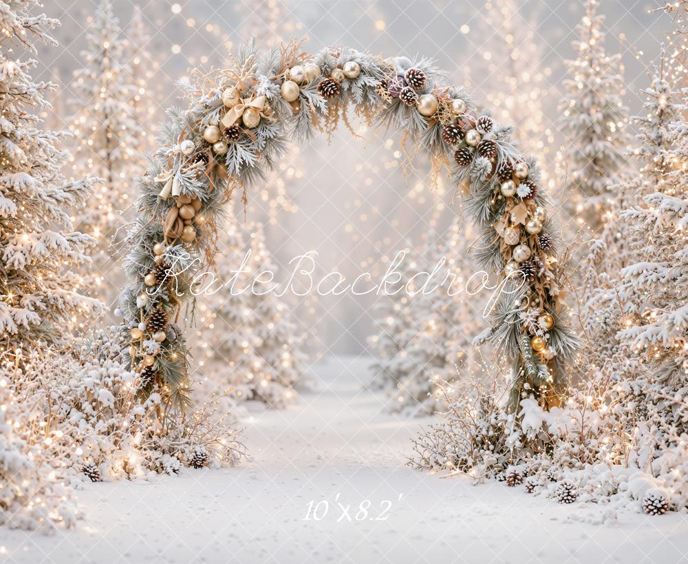 TEST Kate Christmas Flower Arch Snowy Trees Lights Printed Backdrop Designed by Emetselch