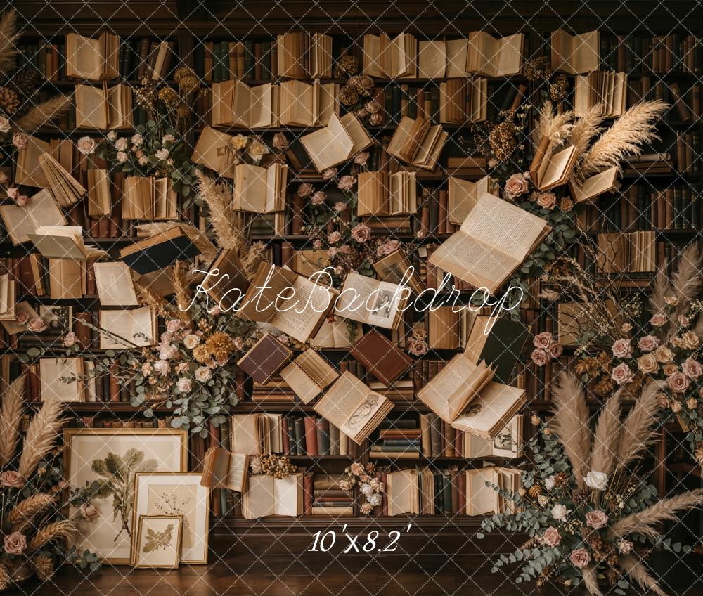 Kate Vintage Books Floral Library Printed Backdrop Designed by Emetselch