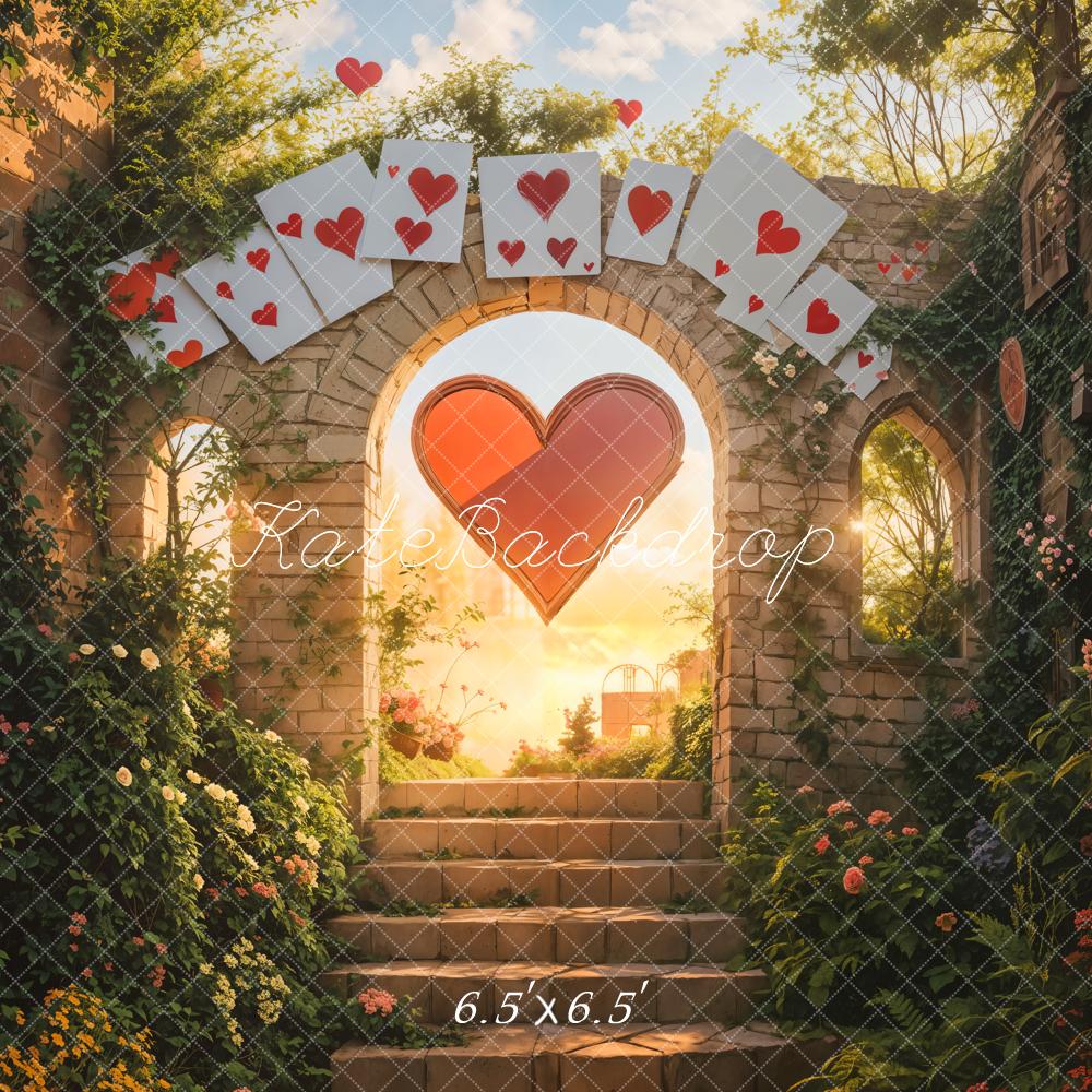 Kate Valentine's Day Heart Brick Arch Wall With Poker Backdrop Designed by Emetselch