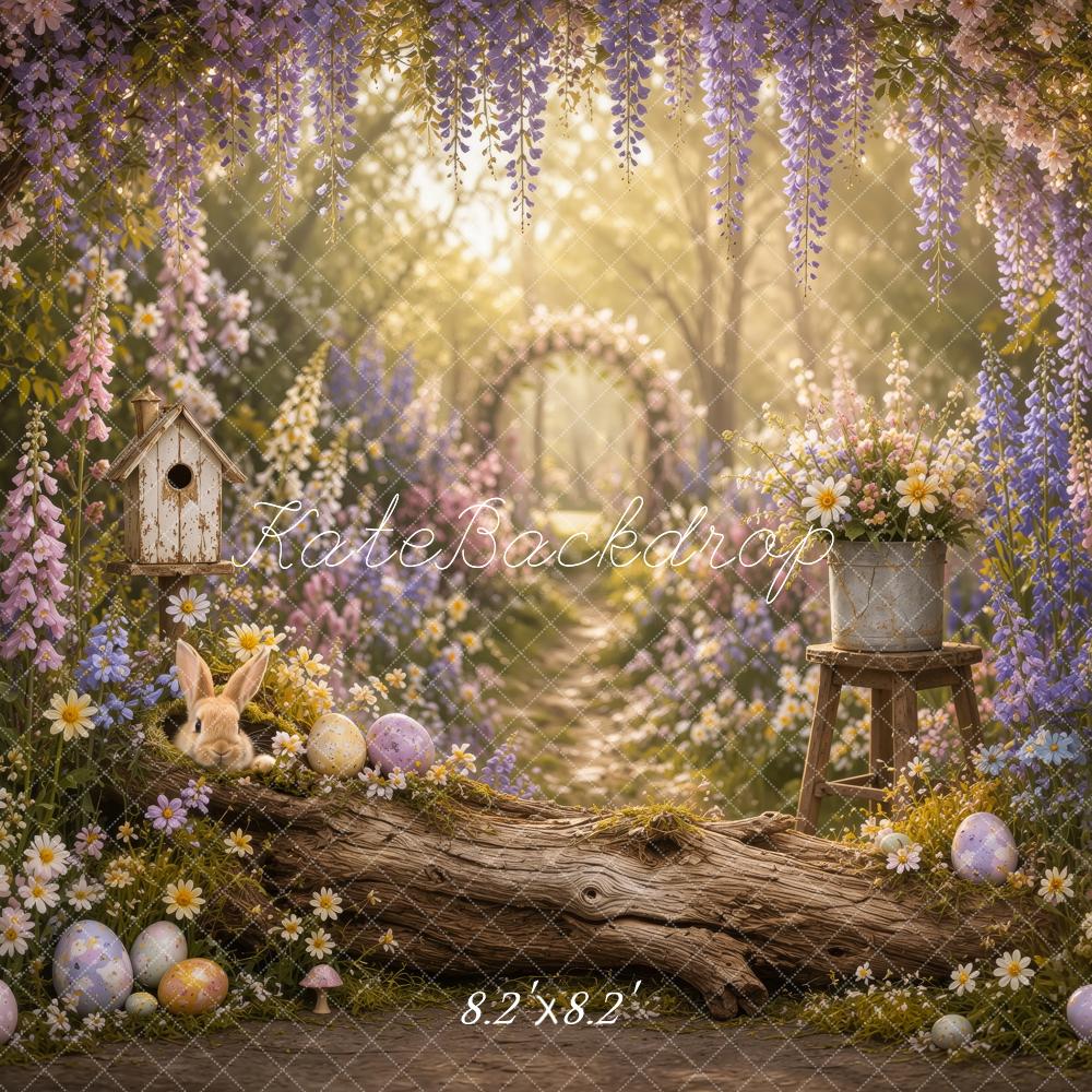 Kate Easter Floral Arch Forest Log Bunny Eggs Printed Backdrop Designed by Ashley Ward