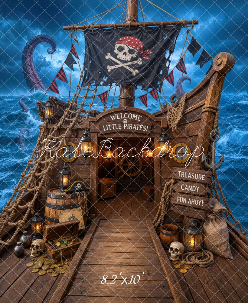Kate Halloween Trunk or Treat Pirate Ship Treasure Skull Ocean Printed Backdrop Designed by Mini MakeBelieve