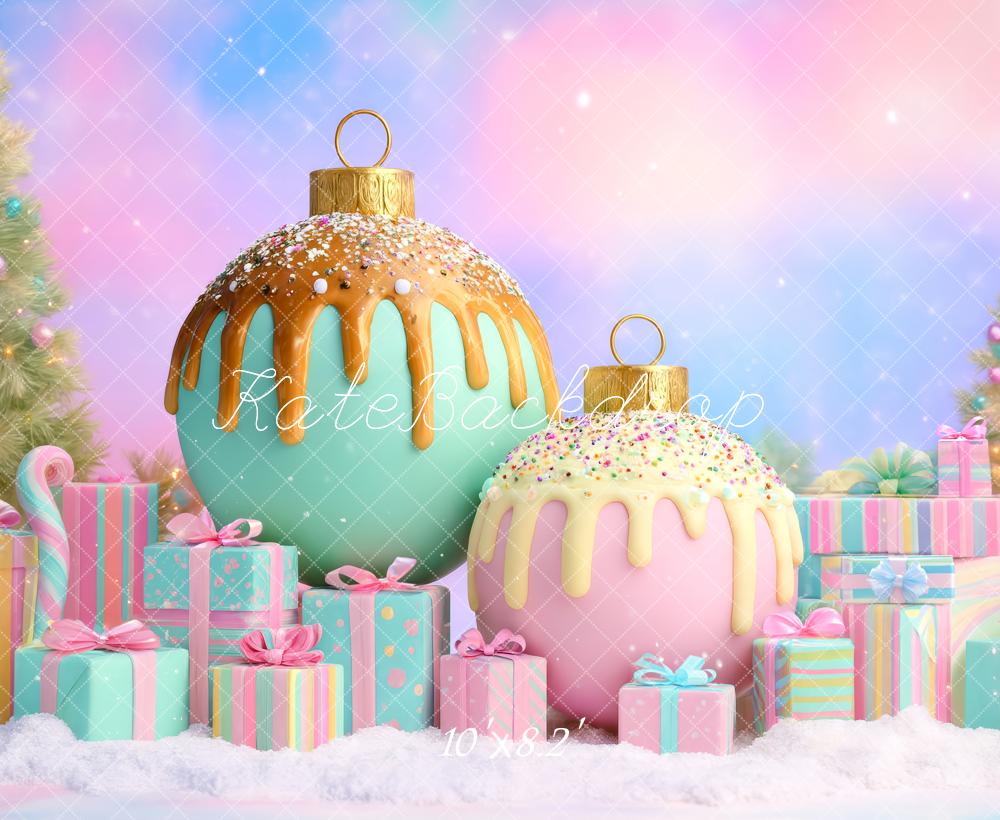 Kate Christmas Pastel Ornaments Presents Trees Sweet Backdrop Designed by Patty Roberts