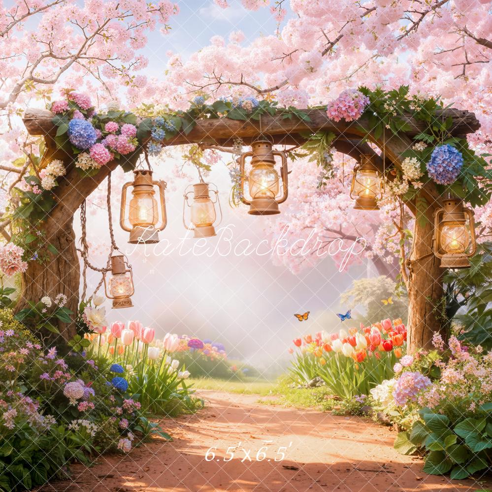 Kate Spring Flower Arch Lantern Cherry Blossom Garden Backdrop Designed by Emetselch