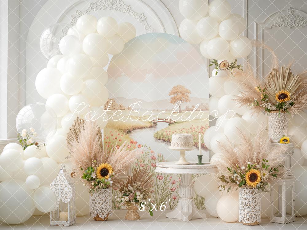 Kate Mother's Day Boho Sunflower Balloon Arch River Pastel Flowers Backdrop Designed by Emetselch