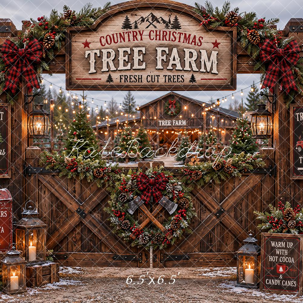Kate Christmas Tree Farm Rustic Wood Gate Printed Backdrop Designed by Ashley Paul