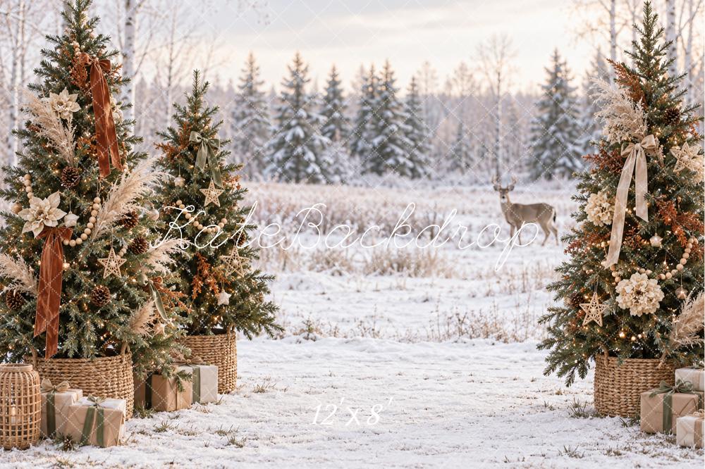 Kate Christmas Snowy Forest Trees Gifts Printed Backdrop Designed by Vertigo Productions