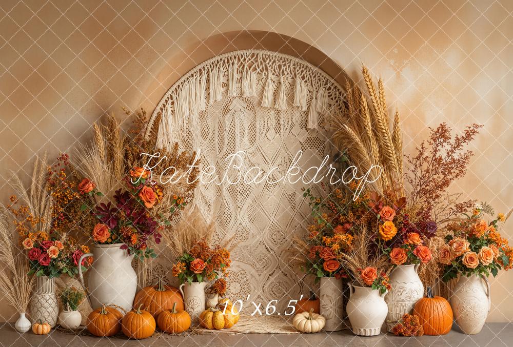 Kate Fall Boho Pumpkin Flower Arched Wall Vase Backdrop Designed by Emetselch