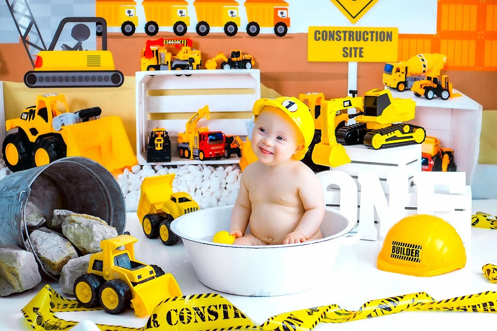 Bouwplaatsachtergrond voor kinderen voor fotografie