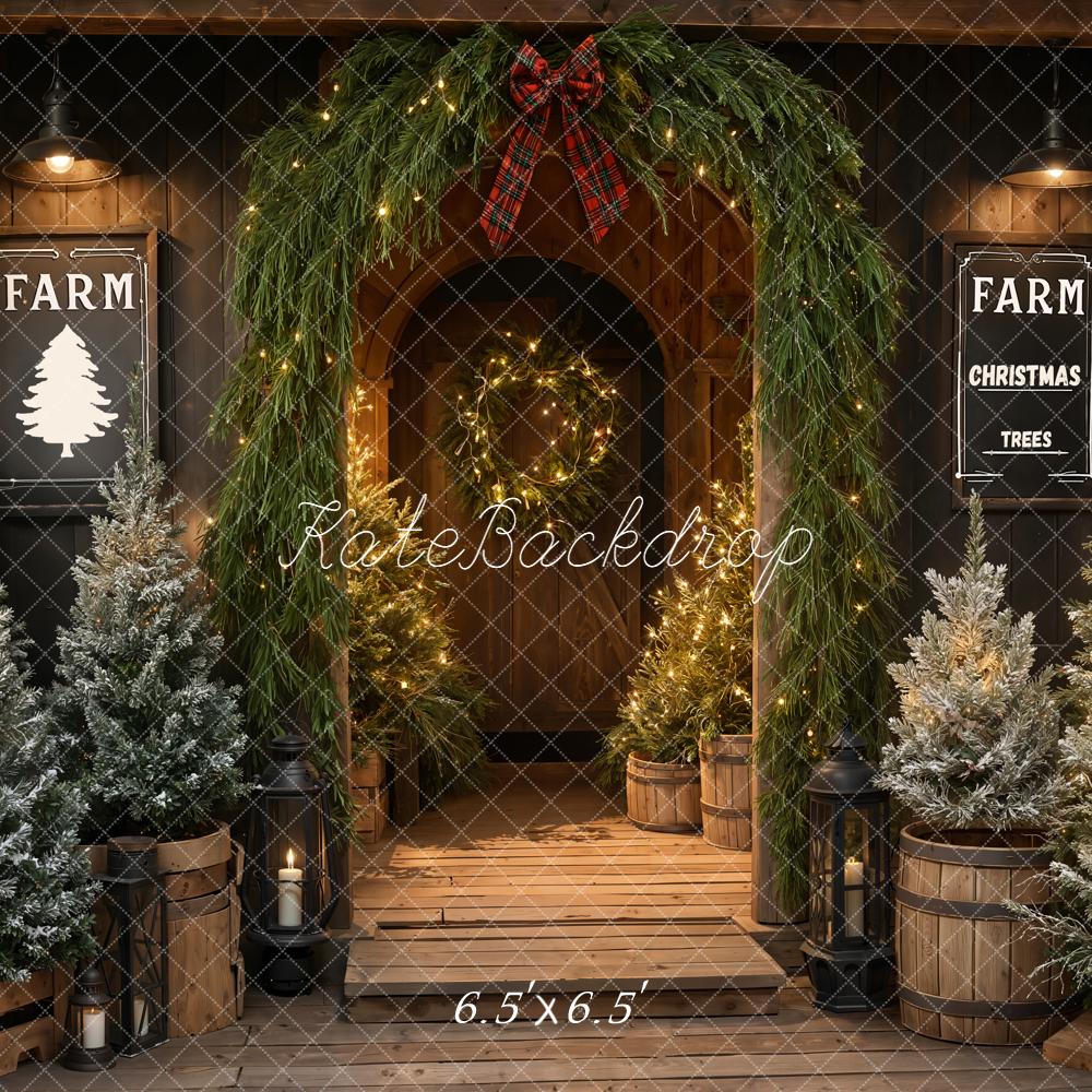 Kate Christmas Trees Farmhouse Porch Garland Arch Backdrop Designed by Emetselch