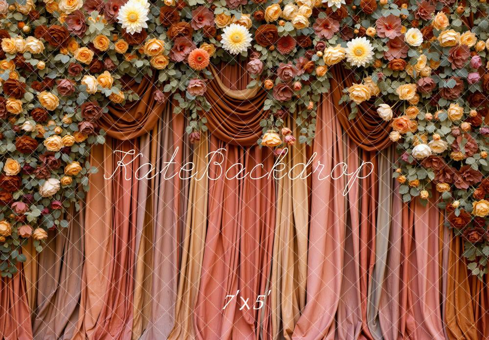 Kate Fall Flower Arch Brown Drapes Printed Backdrop Designed by Mini MakeBelieve