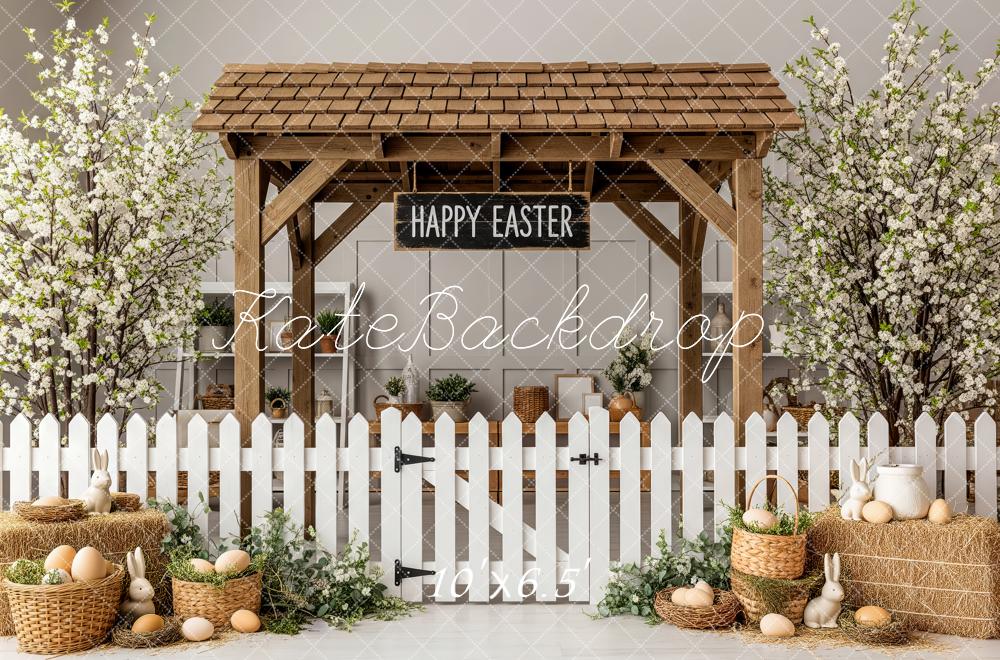 Kate Easter Garden Wooden Gazebo White Fence Eggs Baskets Blossoms Backdrop Designed by Patty Roberts