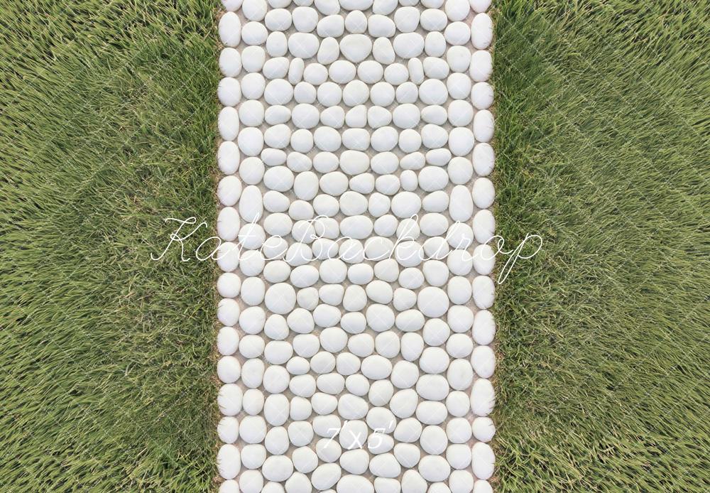 Kate White Pebble Pathway with Green Grass Floor Backdrop Designed by Mini MakeBelieve