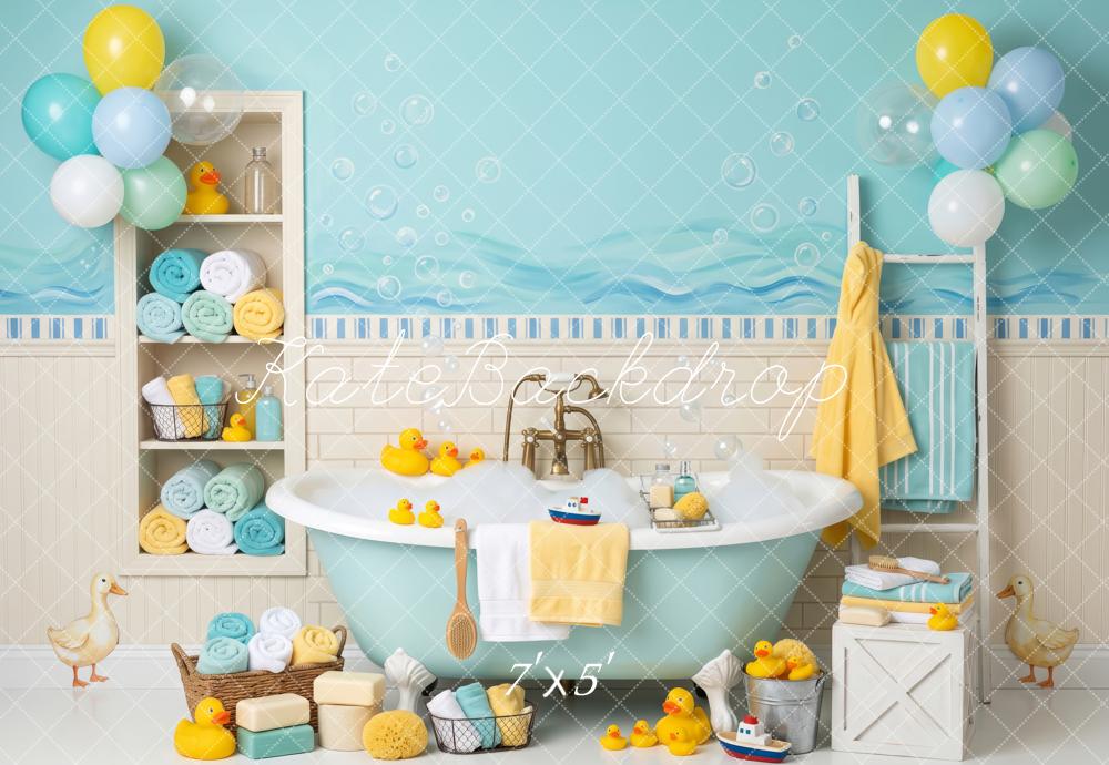 Kate Baby Shower Bath Rubber Ducks Balloons Printed Backdrop Designed by Patty Roberts
