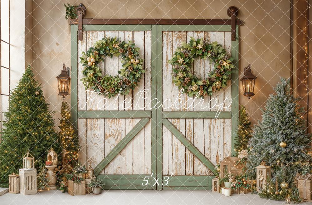 Kate Christmas Rustic Barn Door Wreath Green Backdrop Designed by Emetselch
