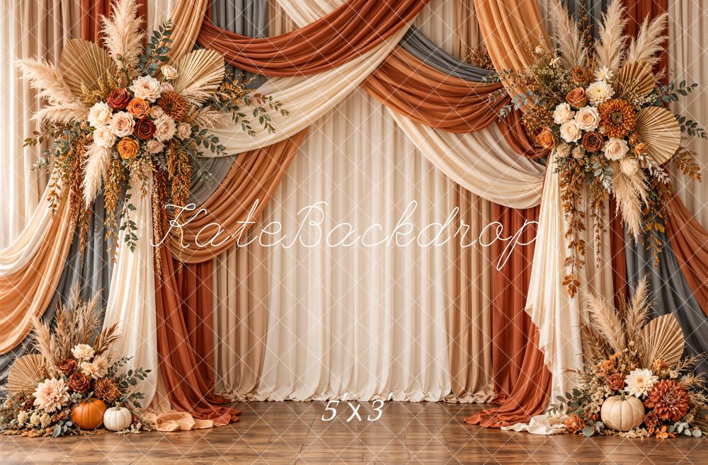 Kate Fall Elegant Floral Drapes Pumpkin Printed Backdrop Printed Backdrop Designed by Emetselch