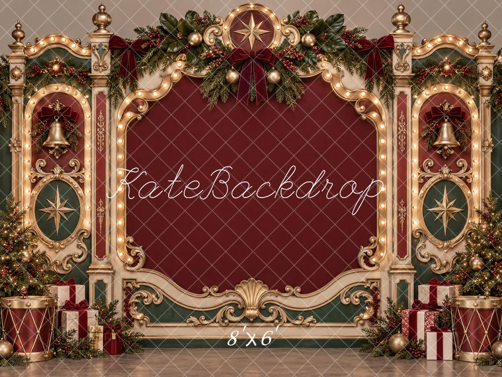 Kate Christmas Ornate Vintage Frame Victorian Burgundy Gold Wall Printed Backdrop Designed by Vertigo Productions