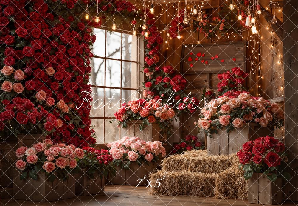 Kate Valentine's Day Roses Barn Floral Crates Hay Lights Backdrop Designed by Emetselch