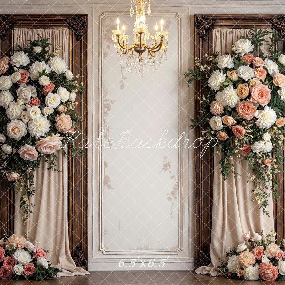 Kate Summer Flower Arch Vintage Wall Chandelier Printed Backdrop Designed by Mini MakeBelieve