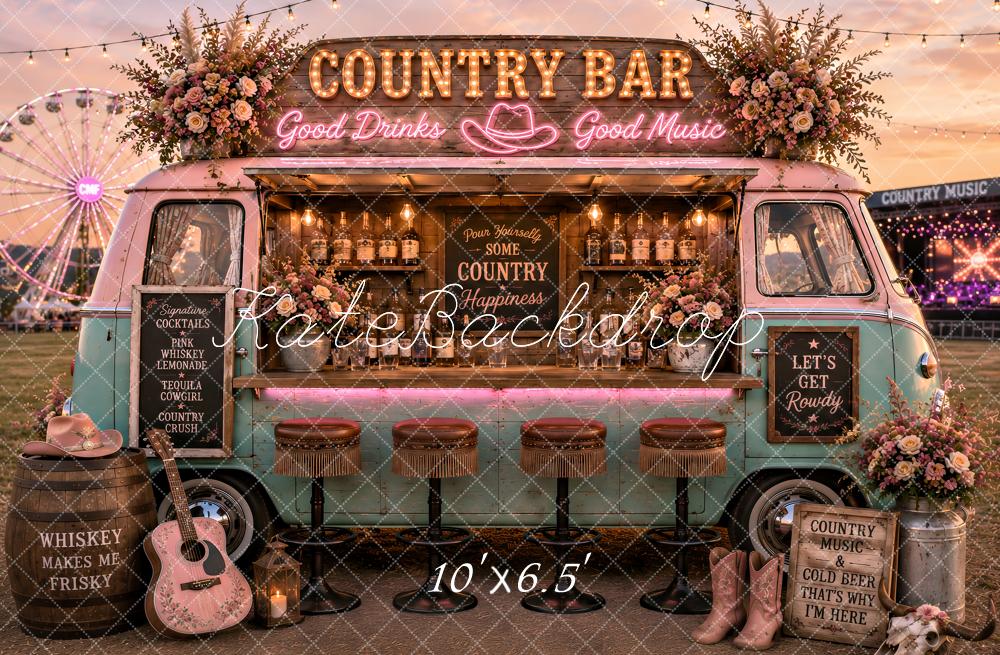 Kate Country Music Bar Pink Floral Van Printed Backdrop Designed by Ashley Paul