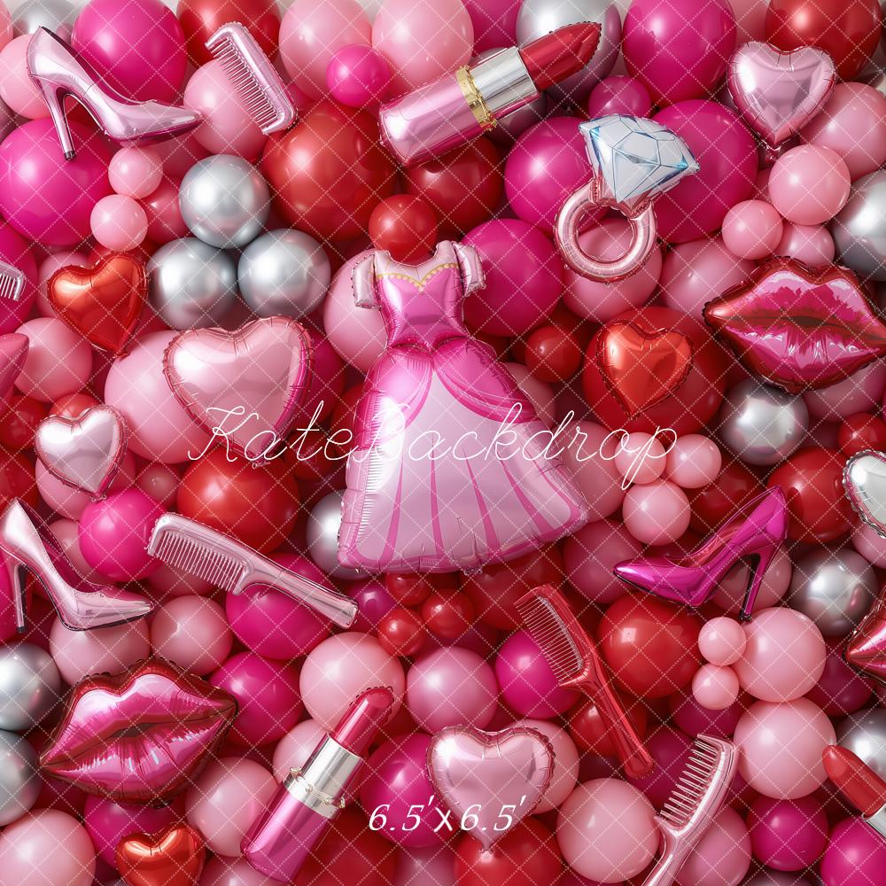 Kate Makeup Pink Balloons Dress High Heels Lipstick Printed Backdrop Designed by Chain Photography