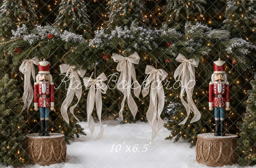 Kate Christmas Nutcracker Evergreen Garland Bows Printed Backdrop Designed by Emetselch
