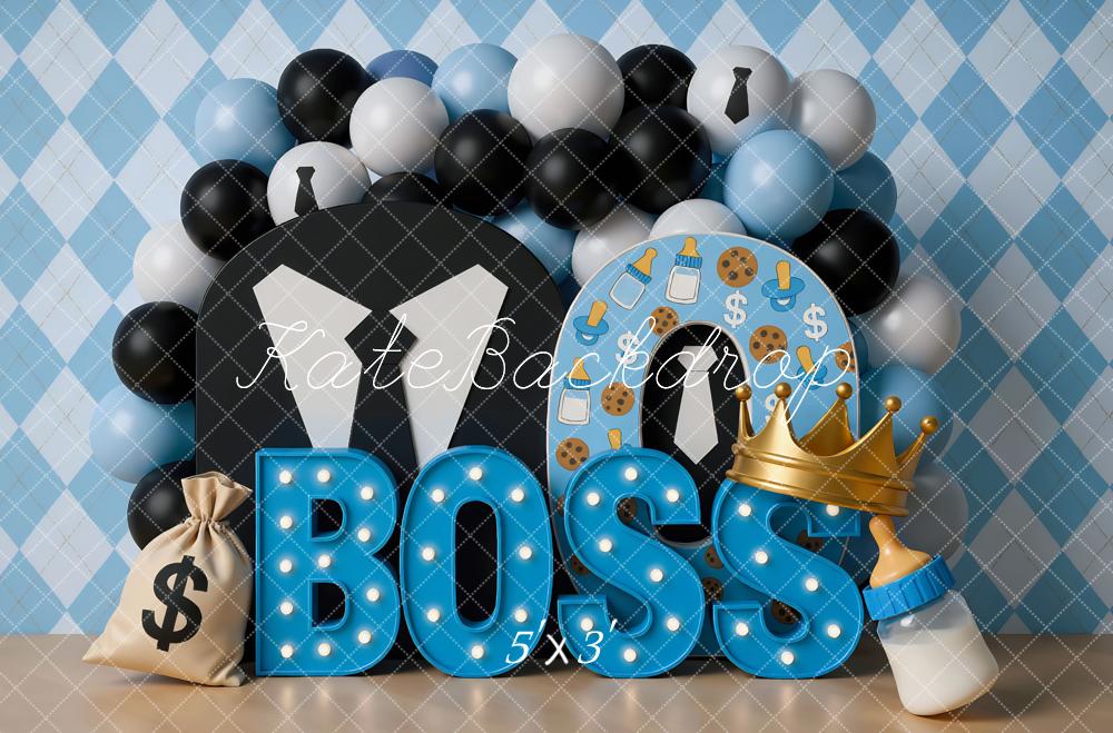Kate Cake Smash Boss Baby Blue Celebration Backdrop Designed by Mini MakeBelieve