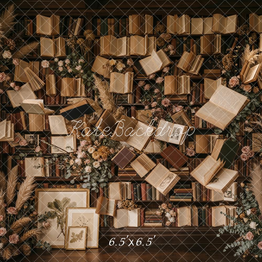Kate Vintage Books Floral Library Printed Backdrop Designed by Emetselch