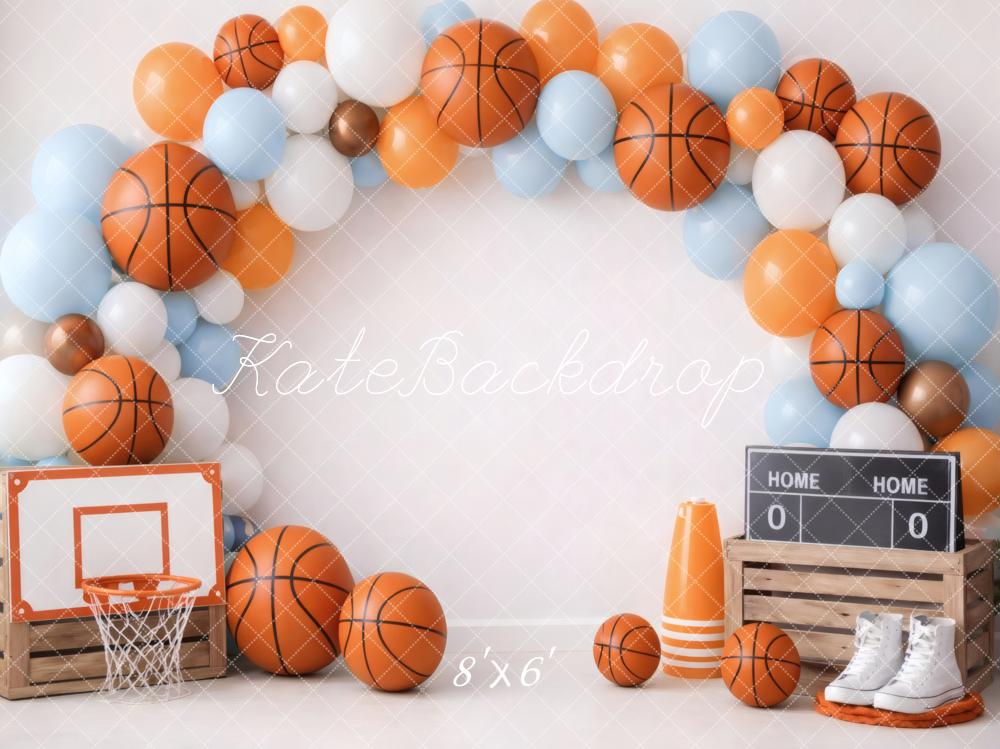 Kate Cake Smash Basketball Balloon Arch Scoreboard Crate Printed Backdrop Designed by Vertigo Productions