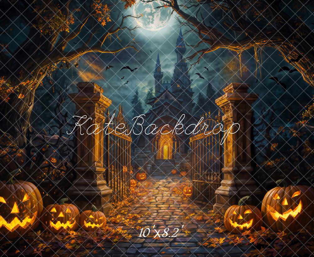 Halloween Donker Bos Retro Kasteelpoort Foto Achtergrond Ontworpen door Emetselch