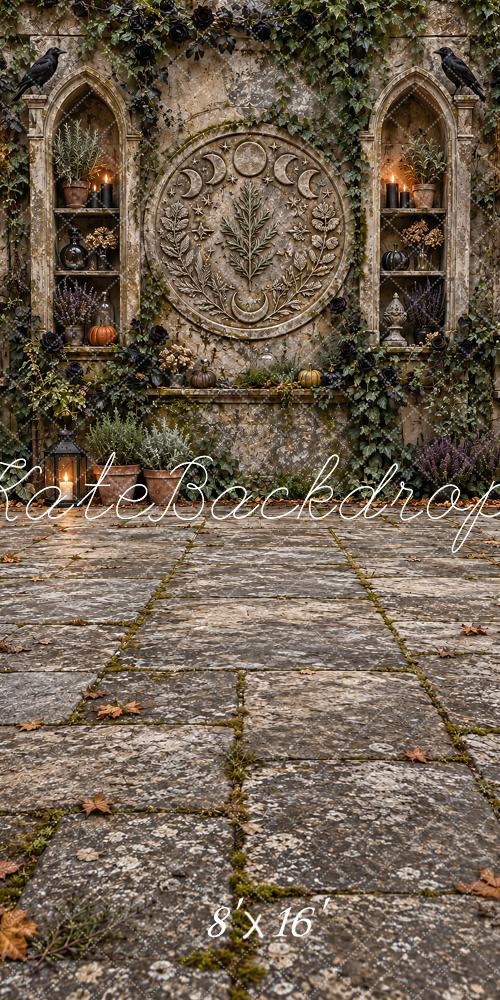 Kate Sweep Halloween Gothic Courtyard Celestial Ivy Ravens Printed Backdrop Designed by Vertigo Productions