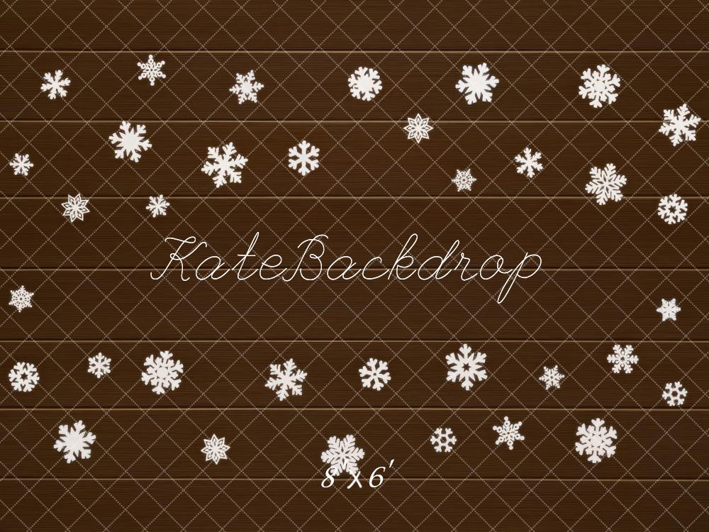 Kate Winter Snowflake Pattern Brown Wood Floor Backdrop Designed by Mini MakeBelieve