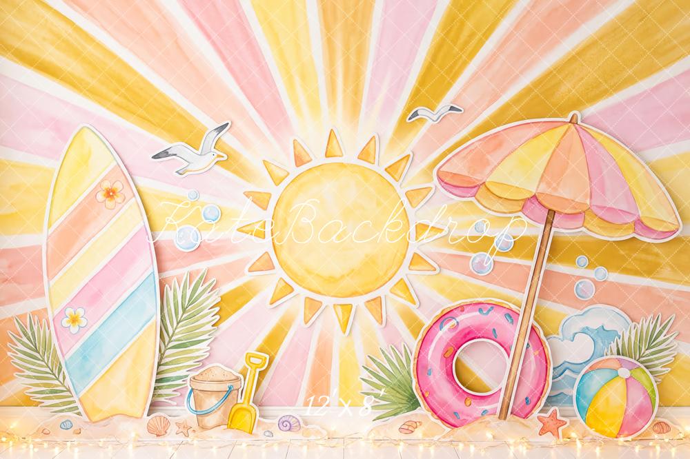 Kate Summer Beach Sun Surfboard Umbrella Float Kids Printed Backdrop Designed by Patty Roberts