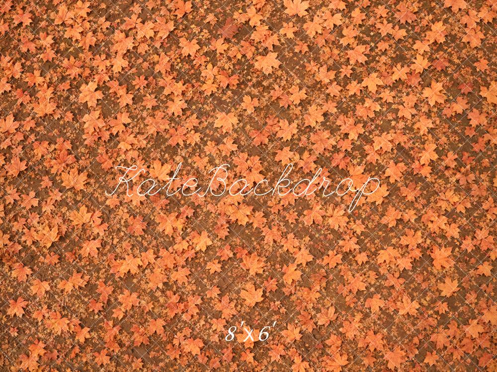 Kate Fall Orange Maple Leaves Floor Printed Backdrop Designed by Emetselch