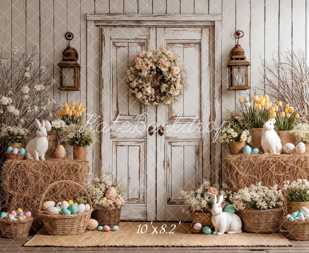 Kate Easter Bunny Rustic Door Flowers Baskets Backdrop Designed by Emetselch