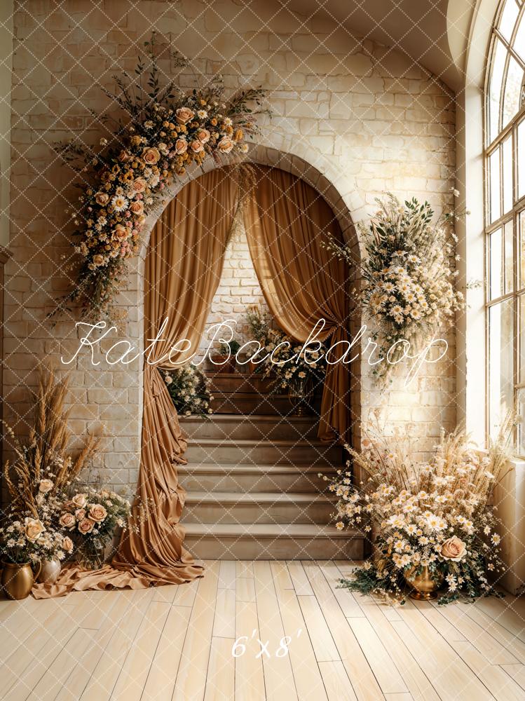 Neutral Arch Cascading Stairs Floral Foto Achtergrond Designed by Emetselch