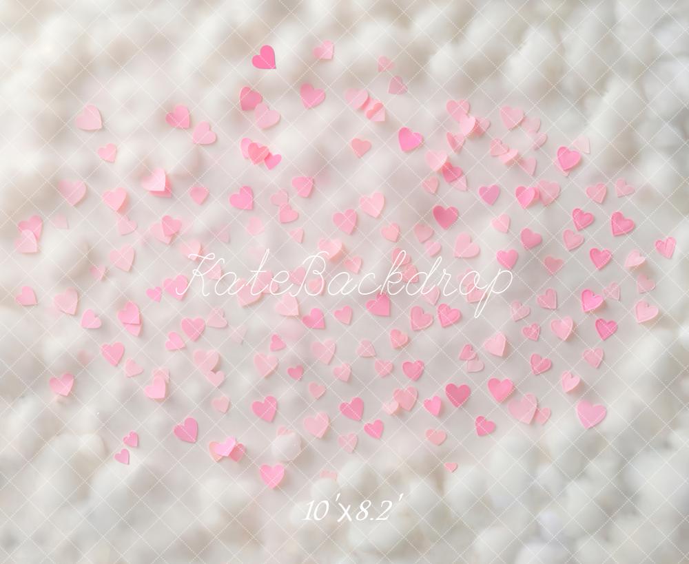Kate Pink Hearts on White Cloud Texture Floor Backdrop Designed by Emetselch