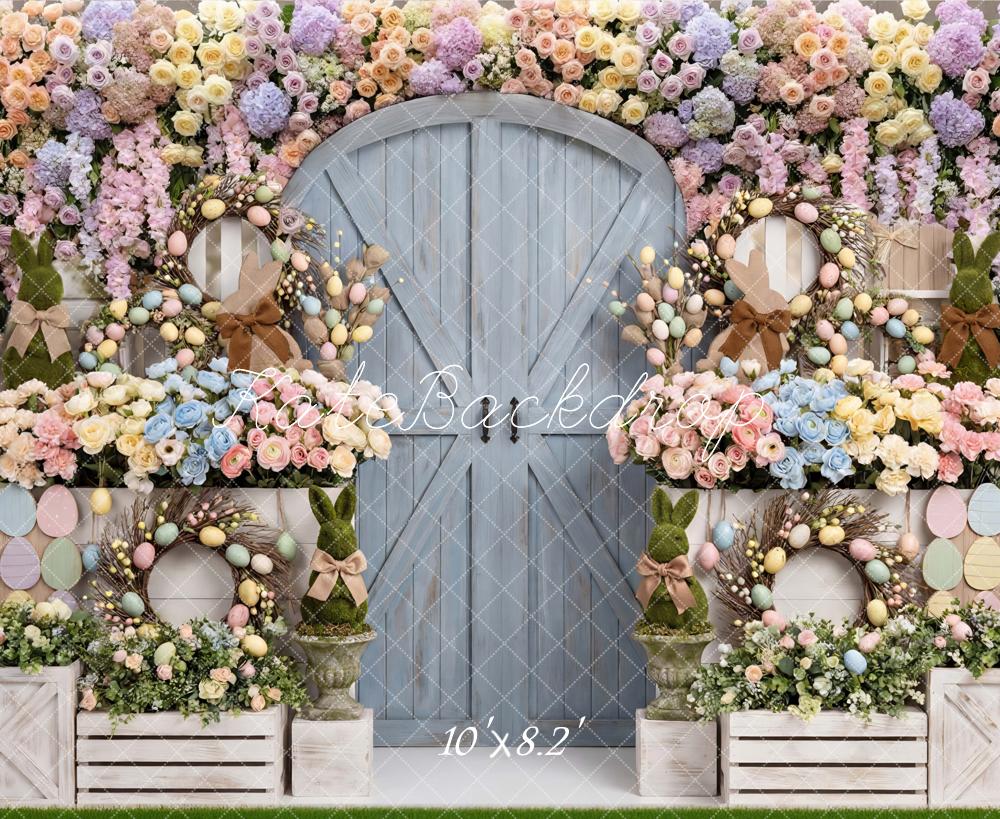 Kate Easter Bunny Flower Arch Pastel Eggs Backdrop Designed by Mini MakeBelieve