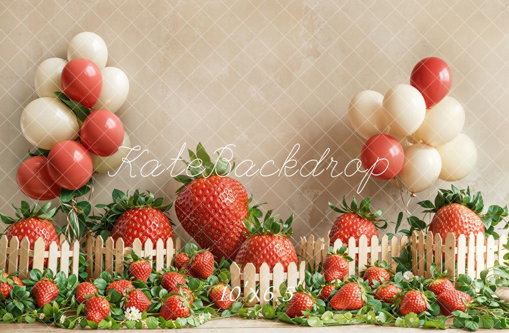 Kate Cake Smash Strawberry Balloon Fence Garden Backdrop Designed by Emetselch